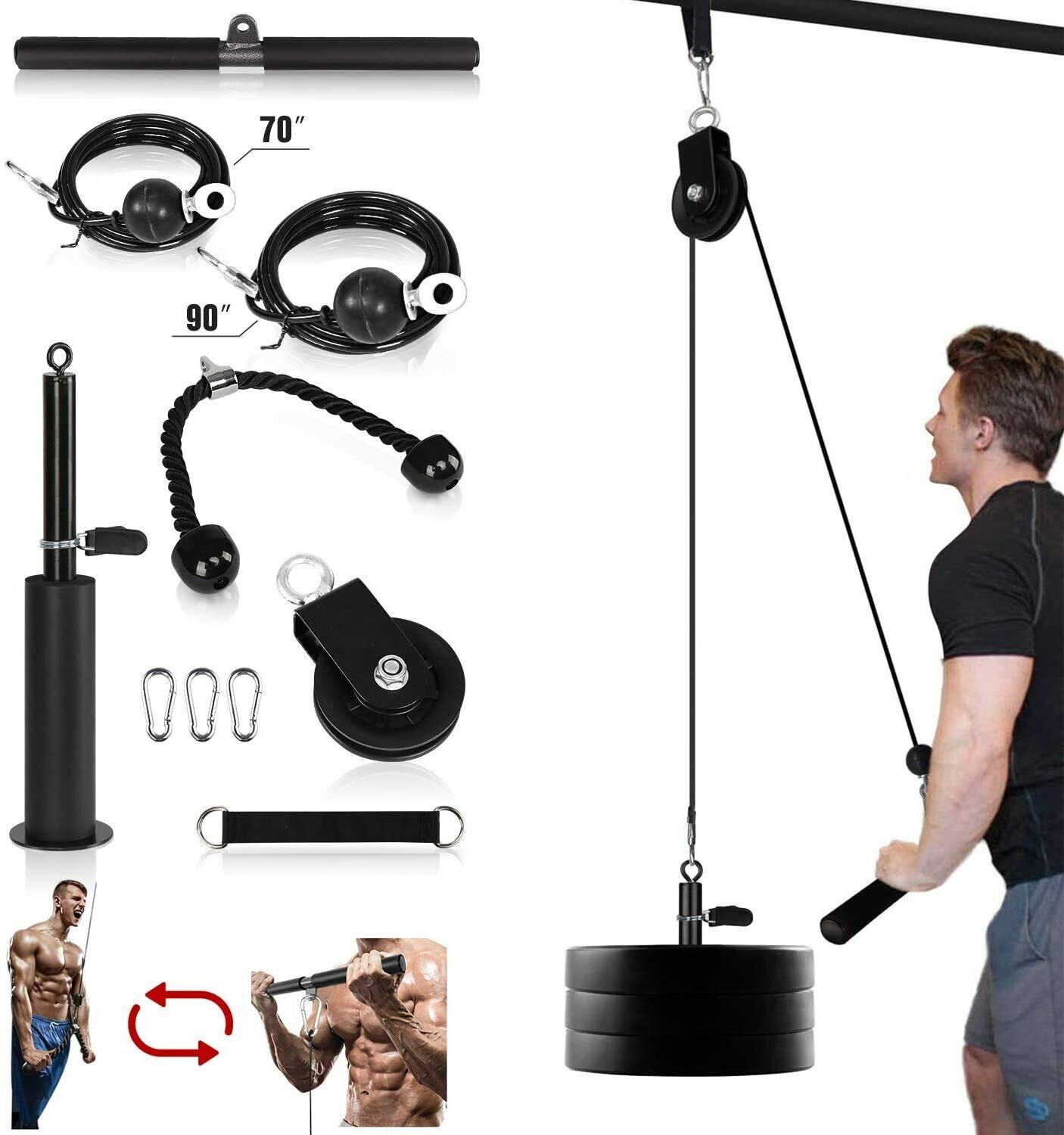 Fitness LAT and Lift Pulley System Dual Cable Machine70 and 90 with Upgraded Lo