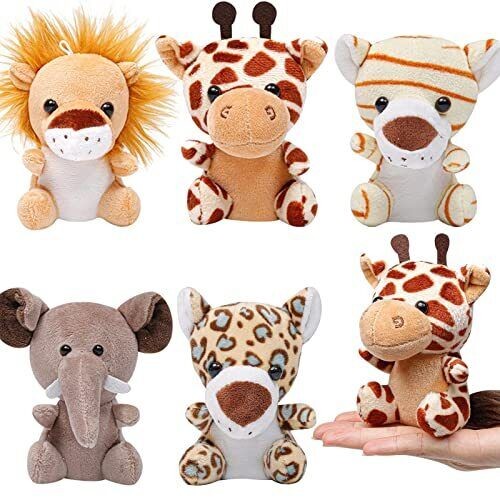 5pcs Small Stuffed Animals—Jungle Animal Plush Set 4.8 Inch Cute Sitting