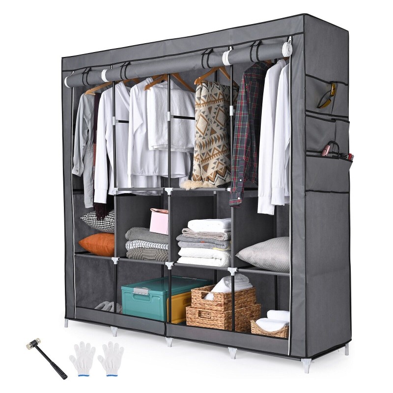 Portable Fabric Closet Wardrobe Roll-Up Door Clothes Rack Storage Organizer New
